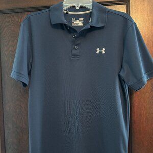 Navy Blue Under Armour Heat Gear Polo with Gray Emblem, size Small